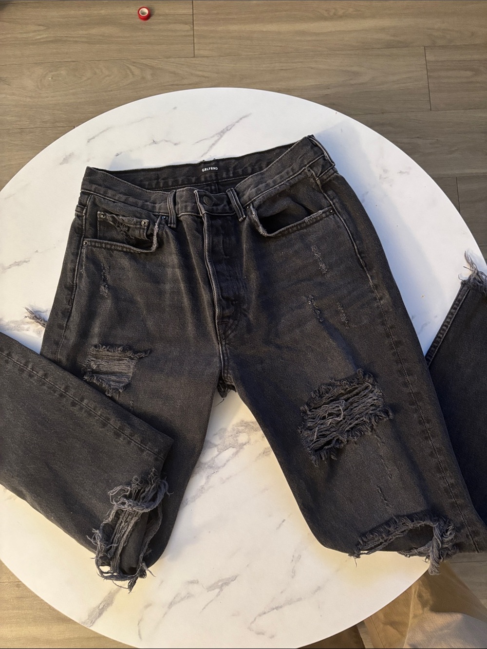 GRLFRND Black High-Rise Distressed Straight Jeans - Picture 3 of 6